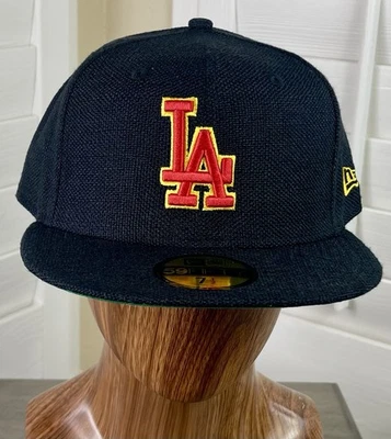 New Era 59Fifty MLB Los Angeles Dodgers Cáñamo Negro/Rojo Sombrero Ajustado Talla 7 1/2 Nuevo Foto 1 de 4
