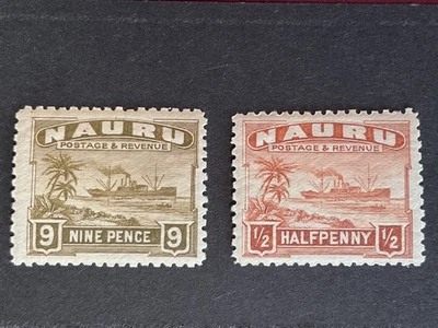 Nauru stamps 1924-48 1/2d brown + 9d olive MH - Image 1 of 2