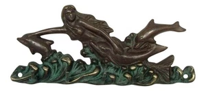 Tropical Nautical Brass Mermaid Dolphin Wall Hook Decor - Picture 1 of 3