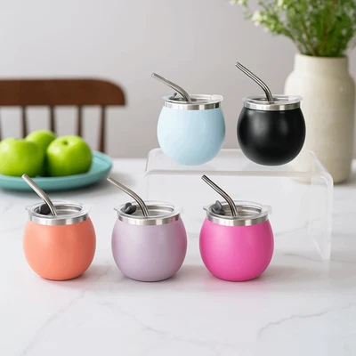 Tea Mug Double Wall Argentine Yerba Mate Cup 5oz with Straw and Lid Egg Cup - Image 1 of 4