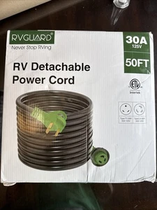 RV Detachable Power Cord 30Amp 125 V, 50 Feet; RVGUARD New Cute Stickers/Bag! - Bild 1 von 5