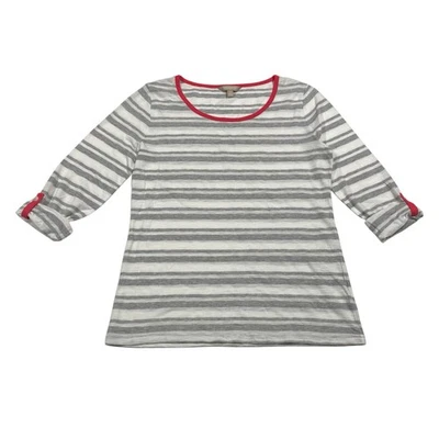 Camisa Banana Republic blanca y gris a rayas manga larga con lengüeta enrollable para mujer talla S” Foto 1 de 4