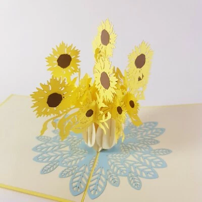 Tarjeta de felicitación emergente GIRASOL (divertida, hermosa, hecha a mano, regalo/decoración/arte único) Foto 1 de 4