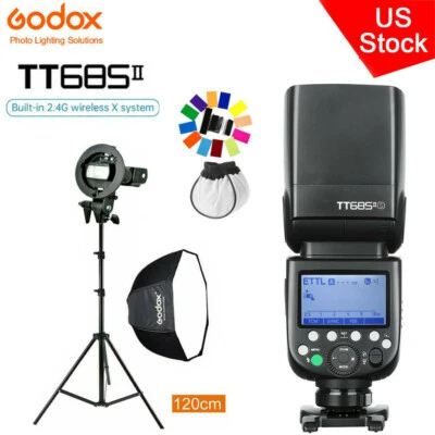 US Godox TT685II-S 2.4G TTL HSS Speedlite Flash For Sony+120cm Umbrella Softbox - Image 1 of 4