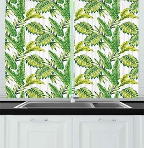Tropical Leaf Kitchen Curtains 2 Panel Set Window Drapes 55" X 39" - Picture 1 of 13