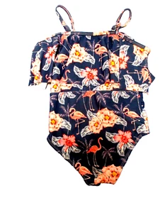 Girls 1 Piece Bathing Suit Size 3XL Year 8  Flamingos with Flounce Top Cute! - Picture 1 of 8