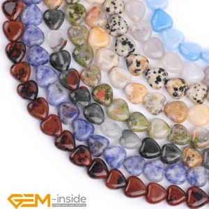 10mm Natural Gemstone Heart Love Shape Loose Spacer Beads for Jewelry Making 15" - Picture 1 of 164
