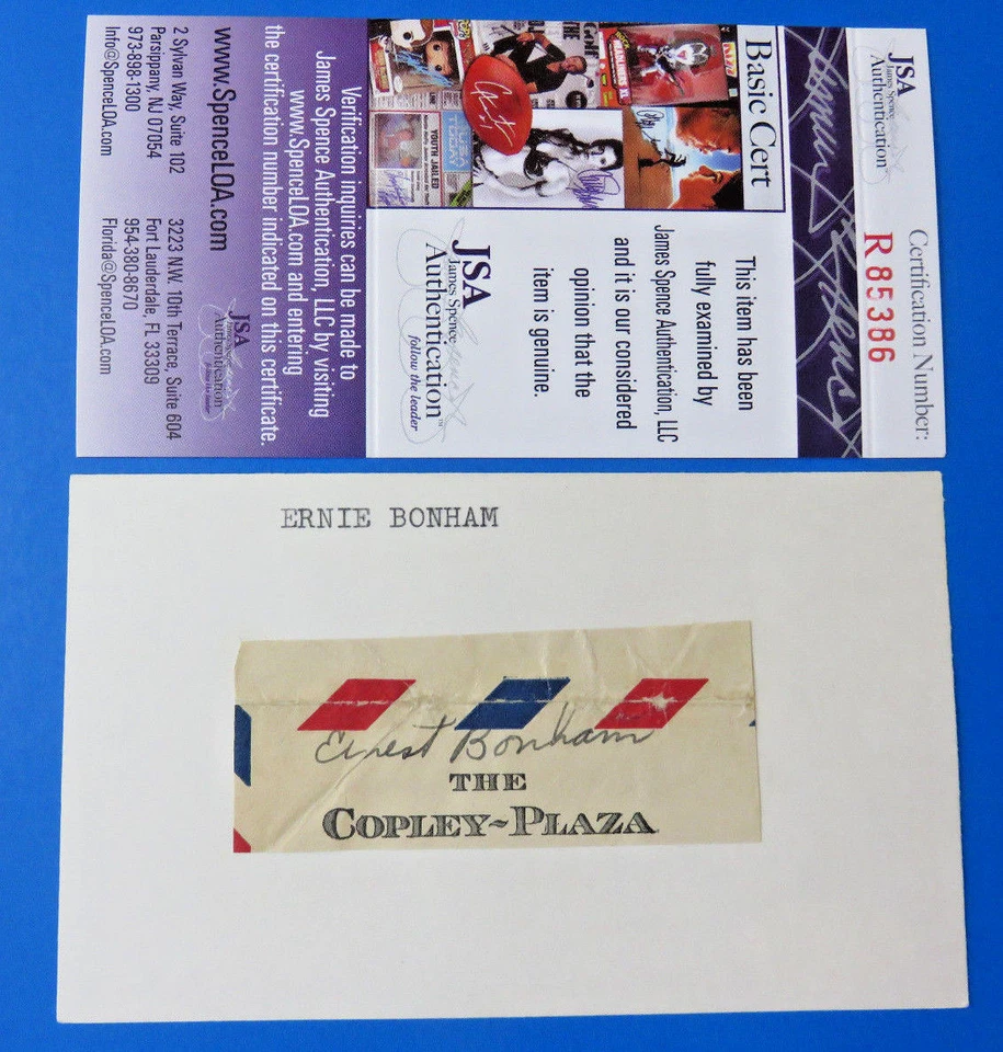 ERNIE BONHAM SIGNED ERNEST ~ CUT ON 3X5 ~ 1943 NY YANKEES D.1949 ~ JSA R85386 - Image 1 of 1