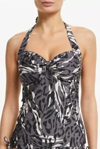 John Lewis Manhattan Animal Tie Front Tankini Top, Mink/Black Size UK 8 | X# - Picture 1 of 9