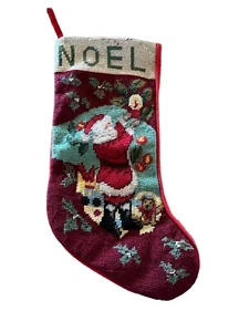 Vintage Nadelspitze Weihnachtsstrumpf Noel Santa St. Nick Filzrücken 15" - Bild 1 von 6