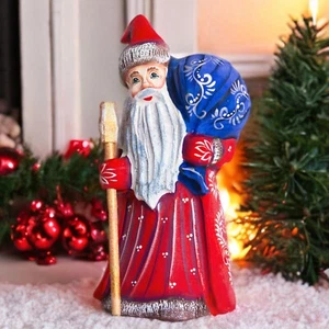 Wooden carved Santa Claus Figurine 8", Christmas gift idea for home decor indoor - Picture 1 of 11