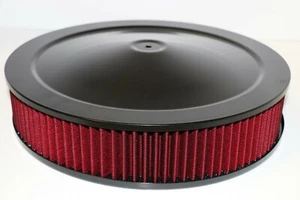 14" X 4" Round Black Red Washable Air Cleaner Flat Base Extreme Chevy SBC 350 - Picture 1 of 1