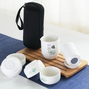 Chinese Ceramic Porcelain Tea Set Portable Cups For Travel with Portable Bag - Picture 1 of 13