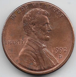 1992 D Lincoln Memorial Penny Error Misaligned Die MAD Obverse - Picture 1 of 2