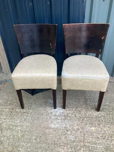 Vintage Style Beige Faux Leather Dining Chairs x 2 with Wooden Backs Comfortable - Picture 1 of 7