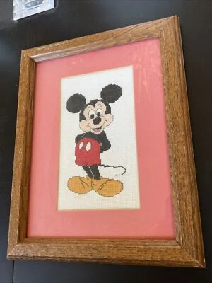 Vintage DISNEY MICKEY MOUSE CROSS STITCH Needle Point RARE 8x5” Classic Pose - Image 1 of 4