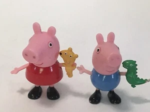 Peppa Pig 2 Figure Lot George w/ Mr Dinosaur & Peppa Holding Teddy - Picture 1 of 4