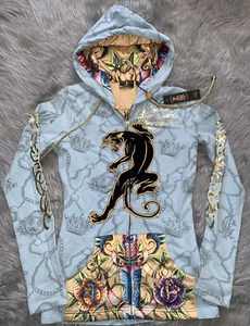 Christian Audigier Y2K Panther Blue Hoodie Jacket S - Picture 1 of 12
