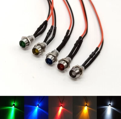 3mm Pre-Wired LEDs With Metal Holders 6mm Panel Mount 3V 6V 9V 12V 24V 36V~220V - Image 1 of 4