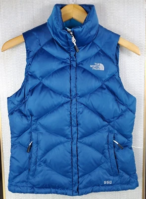 Chaleco acolchado NORTH FACE talla XS para mujer 550 plumón de ganso cremallera completa azul acolchado Foto 1 de 4