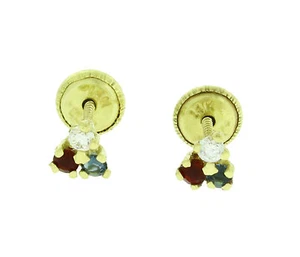 3 Color Stone 14k Solid Yellow Gold 5 mm Stud Earrings,Large Screw Back  - Picture 1 of 7
