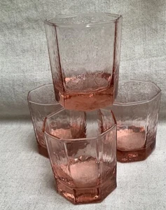 Vintage Libbey Facets 4 Pink Peach Glasses Old Fashioned Textured Octagon 3 1/2” - Picture 1 of 8