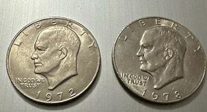 Lot of 2: 1972 & 1978 Moon-Landing Eisenhower Dollar Coins - Picture 1 of 2