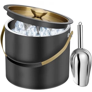 3.2L Stainless Steel Ice Bucket with Lid & Scoop, Elegant Double Wall Insulat... - Picture 1 of 7