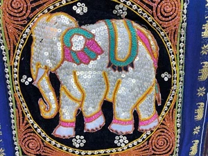 Thailand Silk & Sequins Pink & Black Elephant Pillow Case 16 X 16 In. Thai - Picture 1 of 10