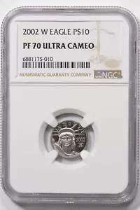 2002-W Platinum Eagle $10 APW 1/10oz NGC PROOF 70 ULTRA CAMEO NG1832 - Picture 1 of 2