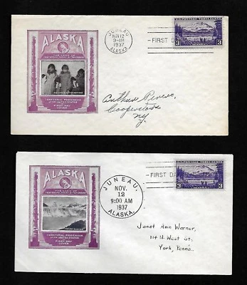#293 (2) Covers Juneau Nov. 12, 1937 Alaska Dog Totem Pole, Ioor Cachets - Image 1 of 2