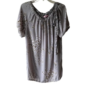 Ted Baker Silk Blouse Top Semi Sheer Short Short Floral Gray Size 3 or M Prairie - Picture 1 of 13