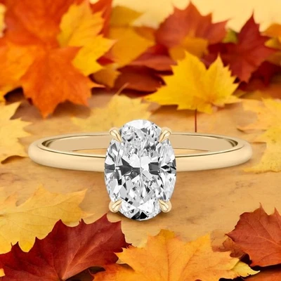 Diamond Ring For Engagement 18k Yellow Gold Lab Grown Oval 1 Carat IGI Certified - Image 1 of 4