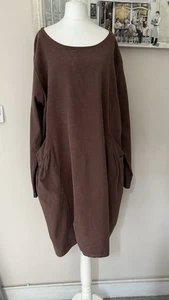 Made In Italy Dress One Size Brown Fine Needle Point Cord Lagenlook Cotton - Picture 1 of 7