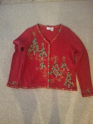 Kim Rogers Suéter de Navidad Manga Larga Árboles de Navidad Brillante Talla Pequeña H4 Foto 1 de 3