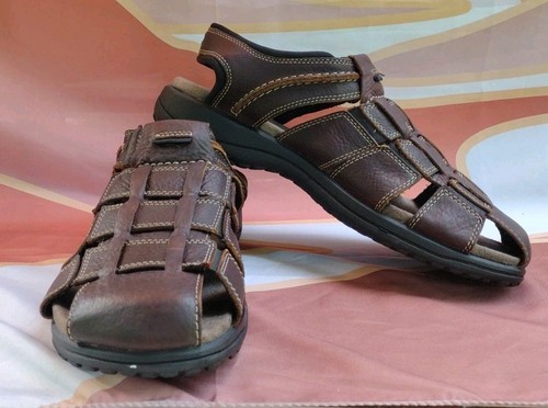 Sandali Clarks in pelle marrone con cinturino chiuso escursionismo trail casual taglia 10