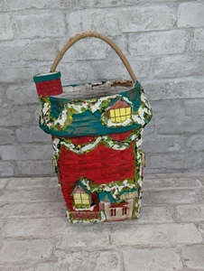 Christmas Hand-Painted Holiday Wicker Basket Cottage Design - Picture 1 of 14