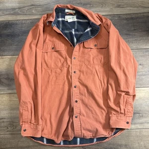 LL Bean Shirt Jacket Flannel Lined Men’s Large Shacket Orange Traditional Fit - Picture 1 of 5