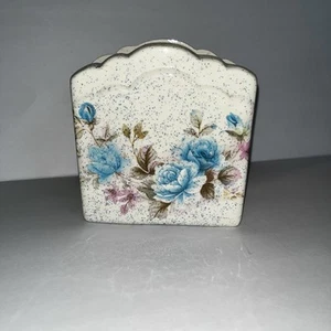Vintage Keramik Serviettenhalter blau gesprenkelt & Rosen - Bild 1 von 4