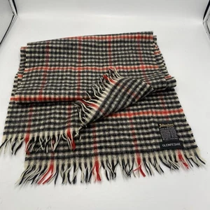 Vintage Johnstons of Elgin Cashmere Wool Scarf Black Red Beige Plaid- Flaw Read - Picture 1 of 5