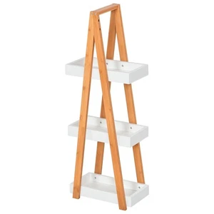 Kleankin Scaffale Bagno 3 Ripiani in MDF e Bambù 30x18x81cm Legno e Grigio - Foto 1 di 10