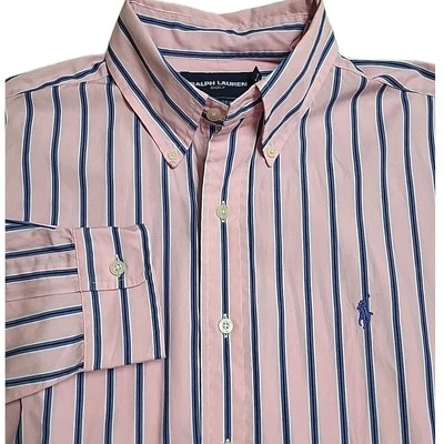 Camisa de golf Ralph Lauren para hombre M rosa azul a rayas tilden 100 % algodón con botones Foto 1 de 4