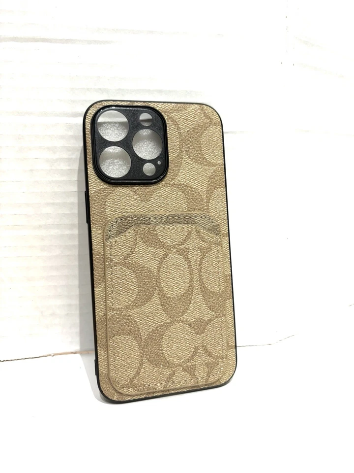iPhone 15 Promax Phone Case Coach Case Light-Brown Designer Leather Case - Image 1 of 2