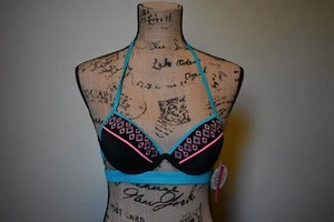 Neu SO Junior Bügel, gepolstertes Bikini Oberteil, S Small, schwarz, grün, pink, weiß - Bild 1 von 9