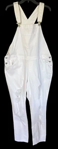 Ashley Stewart Destructed Denim Bib Overalls White Women's Size 18 NWT $60 - Picture 1 of 9