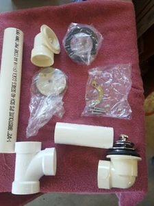 PVC Bath Tub Waste Drain Kit. W/chrome twist drain popup & overflow cover. New - Picture 1 of 3