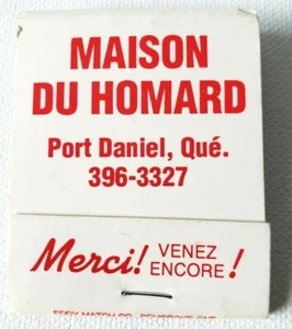 Vintage Matchbook MAISON DU HOMARD Port Daniel Quebec Lobster - Picture 1 of 2