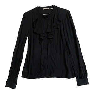 Country Road Womens Top Size S Black Button Up Long Sleeve Ruffle Round Neck - Picture 1 of 10