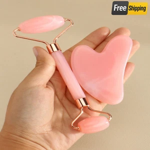 Pink Gua Sha Massager Set Beauty Roller Scraper for Facial and Body Massager - Picture 1 of 11