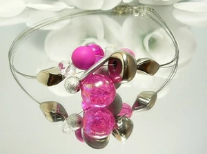 Halsreif Collier fünfreihiges Statement Halsreif Halskette silber pink 302i - Bild 1 von 4